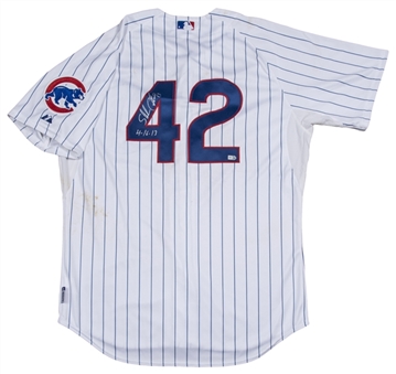 2013 Starlin Castro Game Used and Signed Chicago Cubs Commemorative #42 Jackie Robinson Home Jersey (MLB Authenticated & Beckett)